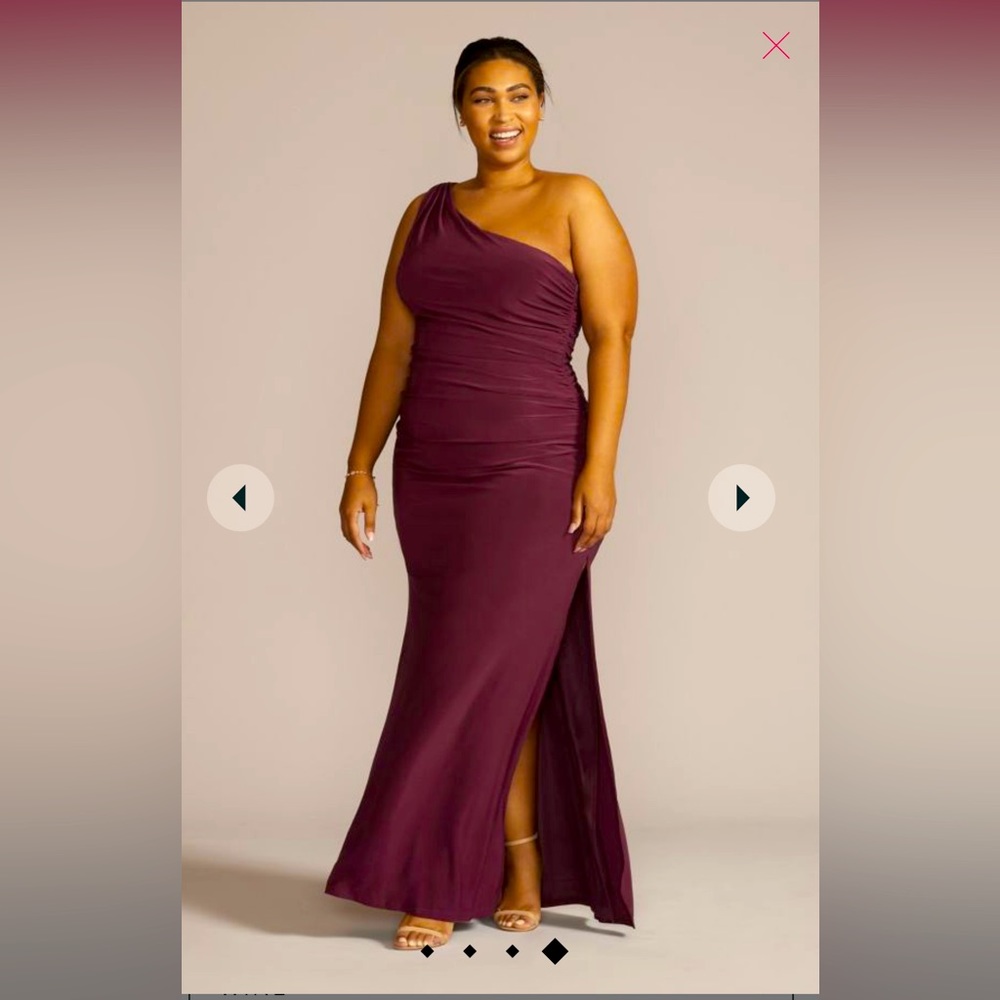 Wine burgundy color celebrate DB studio David’s bridal ruched 1 shoulder dress